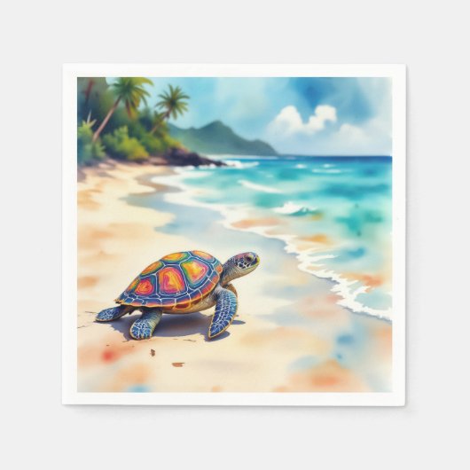 Watercolor Sea Turtle On a Beach Servet (Voorkant)