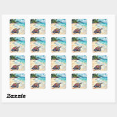 Watercolor Sea Turtle On a Beach Vierkante Sticker (Vel)