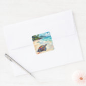 Watercolor Sea Turtle On a Beach Vierkante Sticker (Envelop)