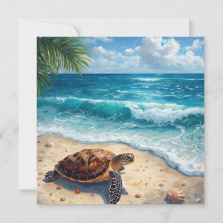 Watercolor Sea Turtle on Sandy Tropical Beach Kaart