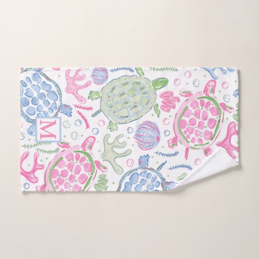 Watercolor Sea Turtles Coastal Preppy Monogram  Handdoek (Handdoek)