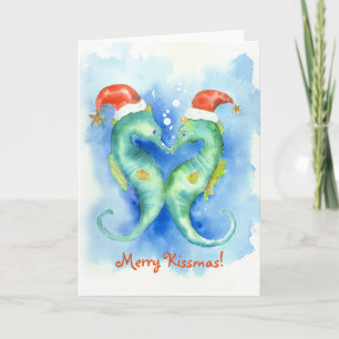 Watercolor Seahorse Christmas Card Feestdagen Kaart