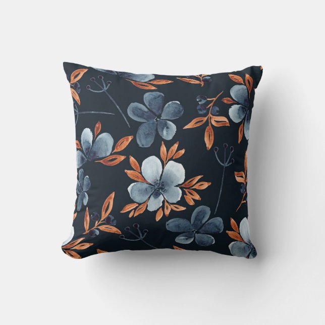 Watercolor seamless floral pattern with indigo flo kussen (Voorkant)
