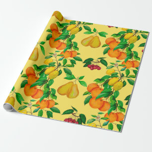 Watercolor seamless pattern with citrus, pear, che cadeaupapier