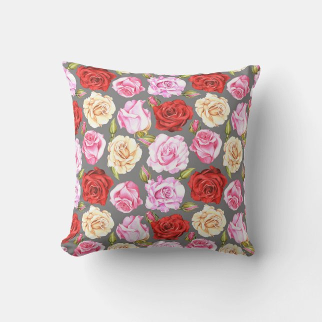 Watercolor seamless pattern with roses. Seamless w Kussen (Voorkant)
