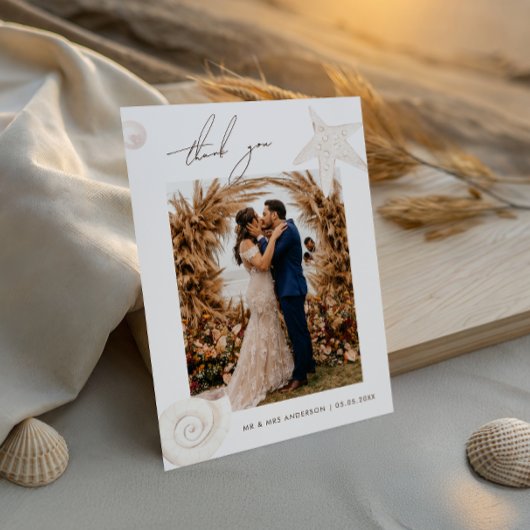 Watercolor Seashells Beach Destination Wedding Bedankkaart