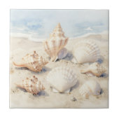 Watercolor Seashells Beach Scene Tegeltje (Voorkant)