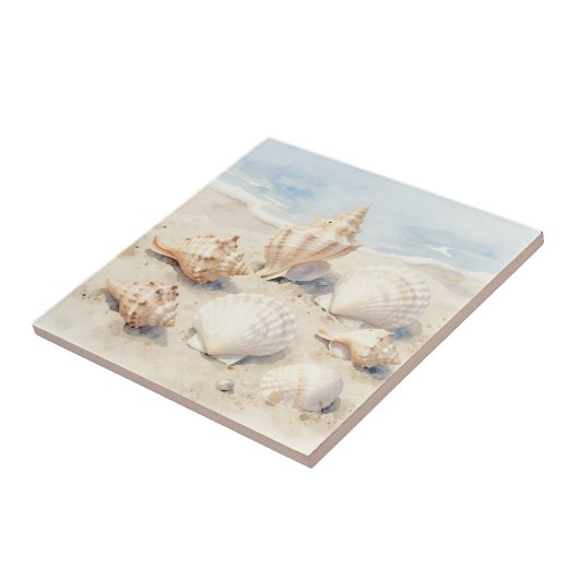 Watercolor Seashells Beach Scene Tegeltje (Zijkant)