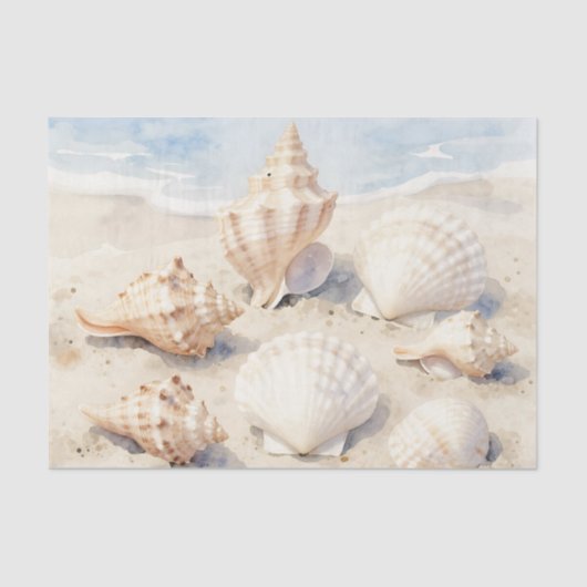 Watercolor Seashells Beach Scene Tissuepapier (Voorkant)