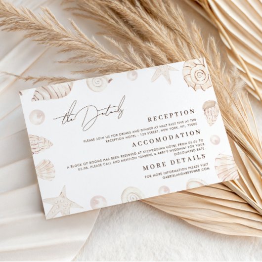 Watercolor Seashells Nautical Wedding Details Informatiekaartje