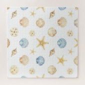 Watercolor Seashells Starfish Coastal Pattern Legpuzzel (Horizontaal)