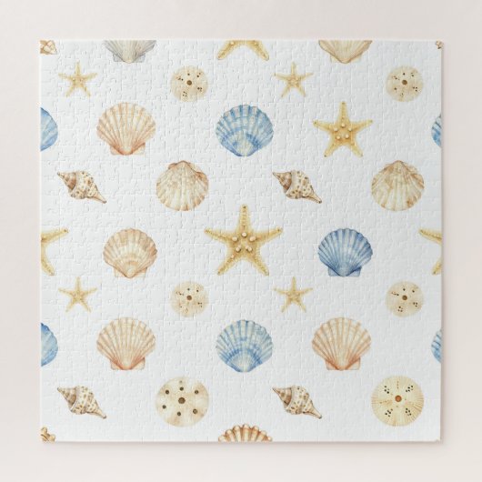 Watercolor Seashells Starfish Coastal Pattern Legpuzzel (Verticaal)
