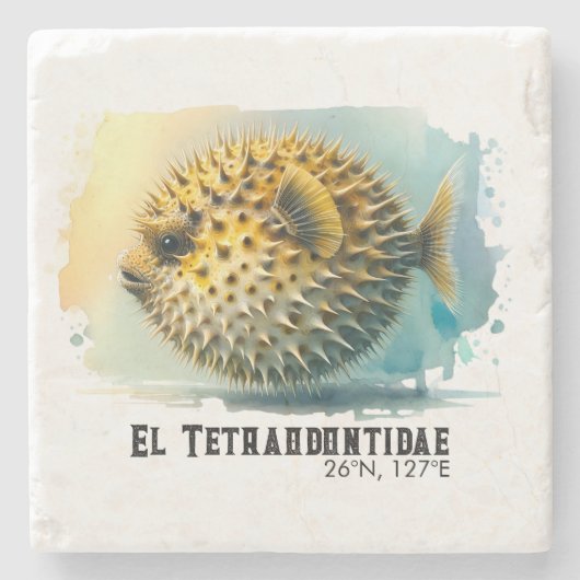 Watercolor Series: Blowfish Stenen Onderzetter (Voorkant)