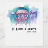 Watercolor Series: Jellyfish Wijn Etiket (Enkel label)