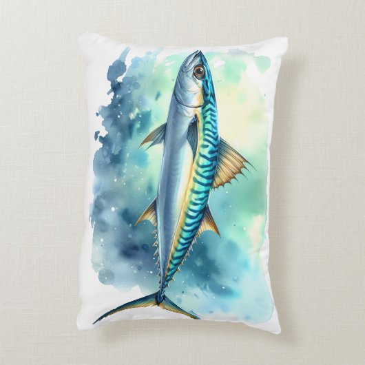 Watercolor Series: Mackerel Accent Kussen (Achterkant (Verticaal))