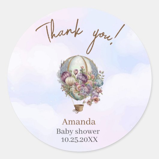 Watercolor Seringbloem Heet Lucht Ballon Baby Show Ronde Sticker (Voorkant)