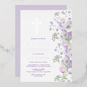 Watercolor Seringbloemen Eerste Communie Folie Uitnodiging