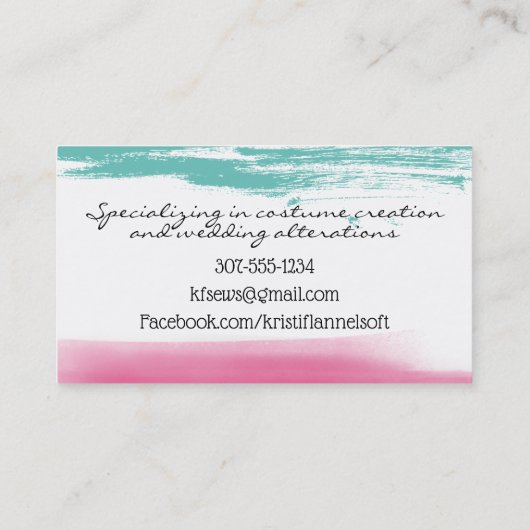 Watercolor sewing notions seamstress business card visitekaartje (Achterkant)