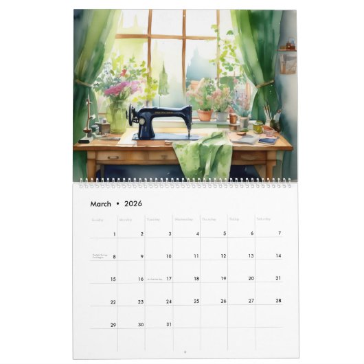 Watercolor Sewing Room Kalender (Mar 2026)