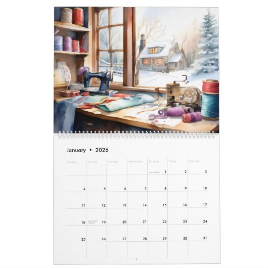 Watercolor Sewing Room Kalender (Jan 2026)