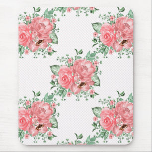 Watercolor Shabby Chic Roze Rozen en Stippen Muismat