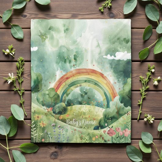Watercolor Shades of Green Rainbow Fleece Deken