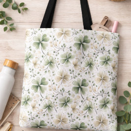 Watercolor Shamrock Floral Tote Bag | Irish Clover