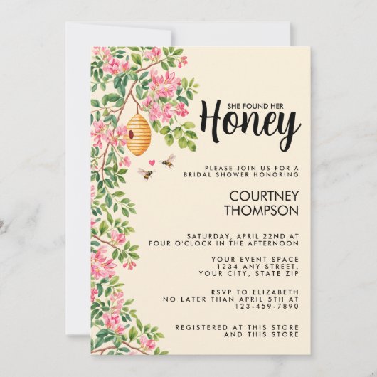 Watercolor She Found Her Honey Bridal Shower  Kaart (Voorkant)