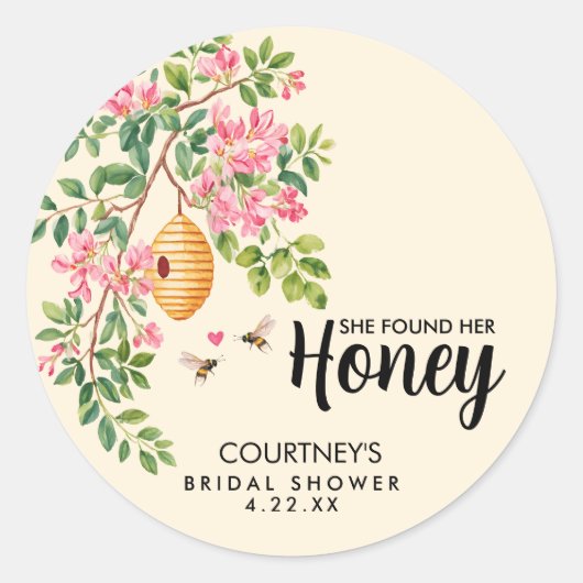 Watercolor She Found Her Honey Bridal Shower Ronde Sticker (Voorkant)