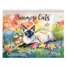 Watercolor Siamese Katten 2027 Kalender