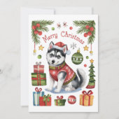 Watercolor Siberische Husky Kerstkaart (Voorkant)