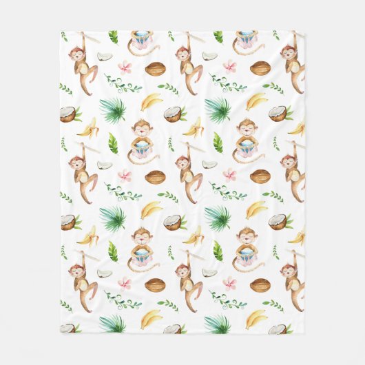 Watercolor Silly Monkeys Fleece Deken (Voorkant)