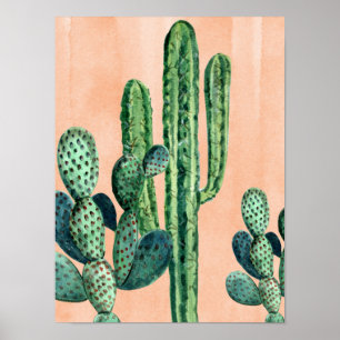 Watercolor Sinaasappel Cactus Zuidwest Poster