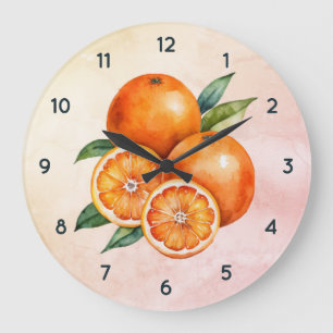 Watercolor Sinaasappel fruit Klok met Zwarte cijfe