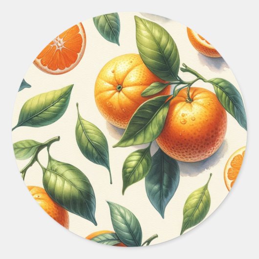 Watercolor Sinaasappelbladeren Bruiloft Ronde Sticker (Voorkant)
