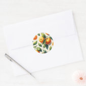 Watercolor Sinaasappelbladeren Bruiloft Ronde Sticker (Envelop)