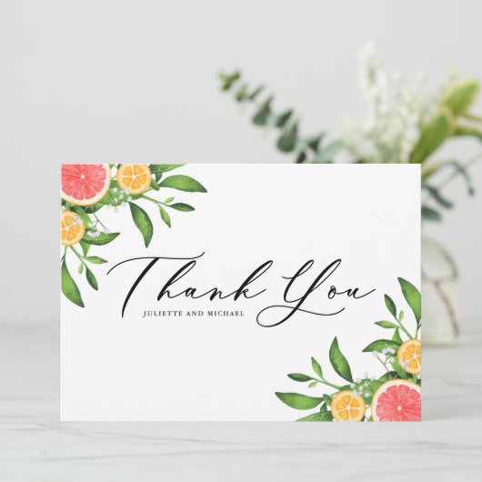Watercolor Sinaasappels en Grapefruit Randen Bedankkaart (Staand voorkant)