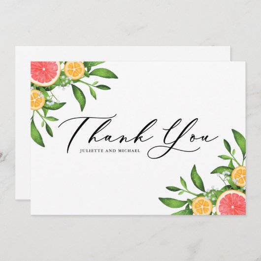 Watercolor Sinaasappels en Grapefruit Randen Bedankkaart (Voorkant / Achterkant)