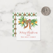 Watercolor Sinaasappels Geruit Boog Kerst Bijlage Notitiekaartje (Voorkant / Achterkant in situ)