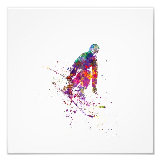 watercolor skier foto afdruk (Voorkant)