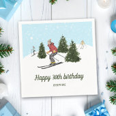 Watercolor Skier Women Winter Birthday Party Servet