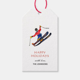 Watercolor Skisport Wintersporten Vakantie Cadeaulabel
