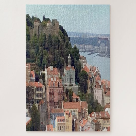 Watercolor skyline van Lissabon Legpuzzel (Verticaal)