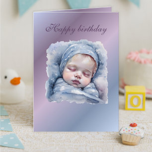 Watercolor Slaapde Baby Verjaardagskaart, zachte p Kaart