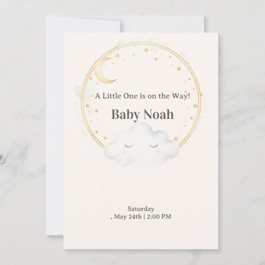 Watercolor Slaapwolk Baby Shower Uitnodiging M (Voorkant)