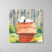 Watercolor slapende hond op rode hondenhok kunst