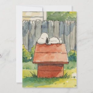 Watercolor slapende hond op rode hondenhok kunst feestdagenkaart
