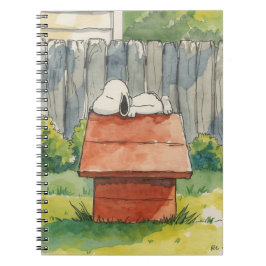 Watercolor slapende hond op rode hondenhok kunst notitieboek