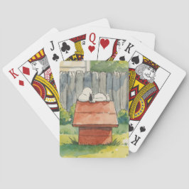 Watercolor slapende hond op rode hondenhok kunst pokerkaarten