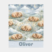 Watercolor slapende Hooglanders Fleece Deken (Voorkant)